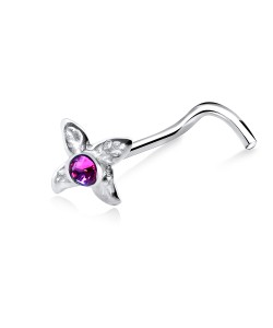 Leaf Petals Shaped Silver Curved Nose Stud NSKB-72